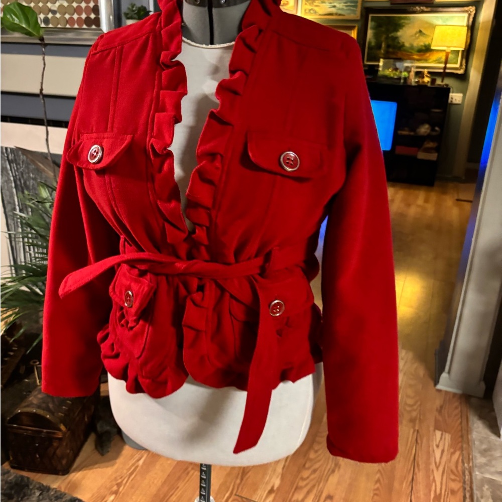 Dollhouse Red Ruffled Blazer with Belt